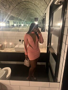 Mugler Pink Cutout Long-Sleeve Mini Dress